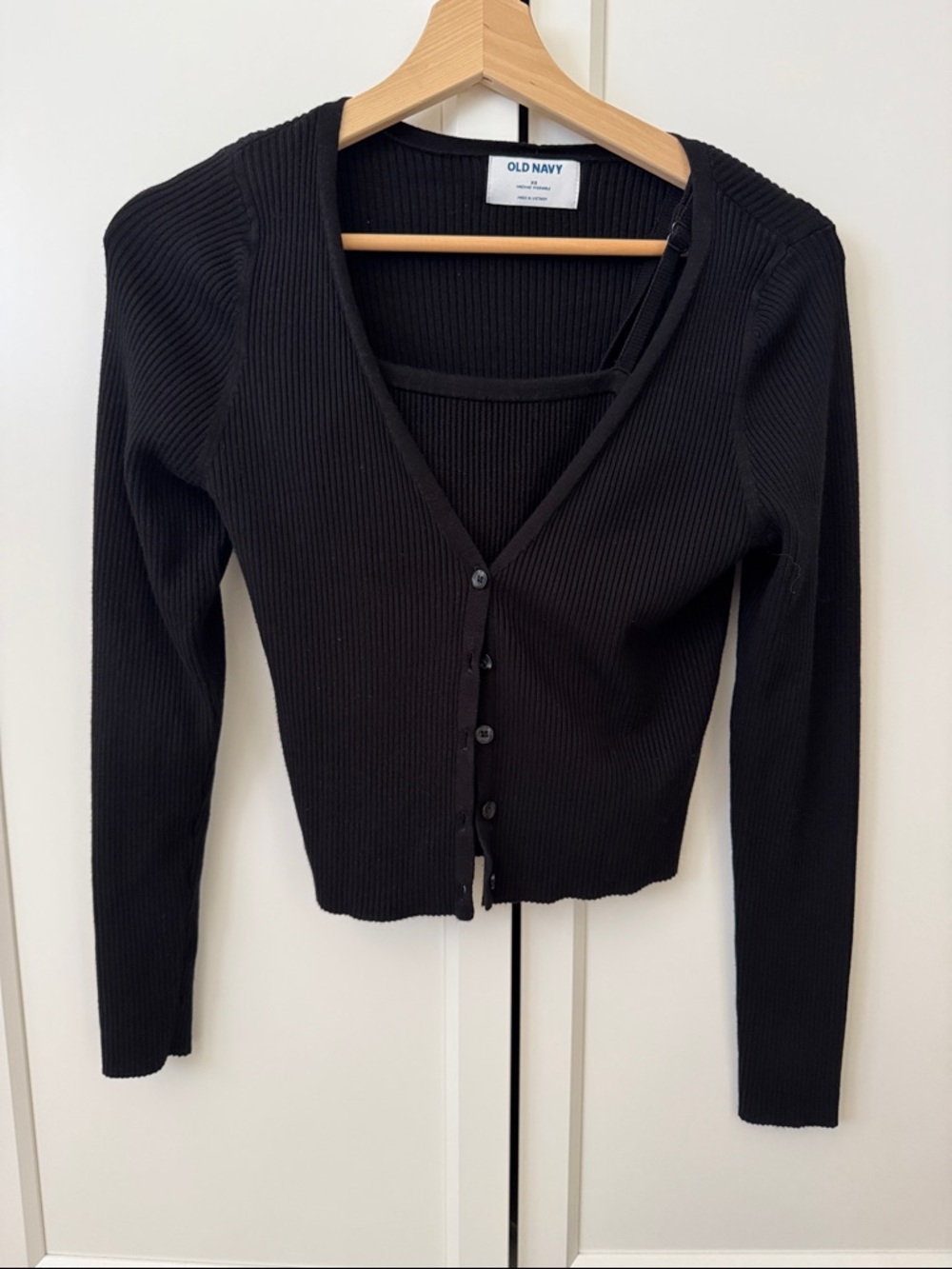 Old Navy Black Ribbed V-Neck Button Cardigan and Tank Set